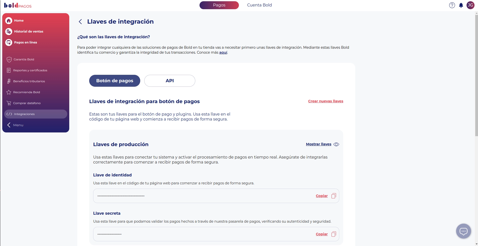 Llaves de integración activas